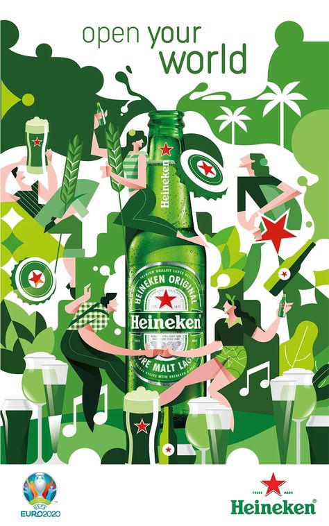 Heineken Poster, Beer Graphic, Beer Ad, Online Logo Design, Food Graphic Design, Graphic Design Photoshop, Illustration Adobe Illustrator, 캐릭터 드로잉, Usa Art