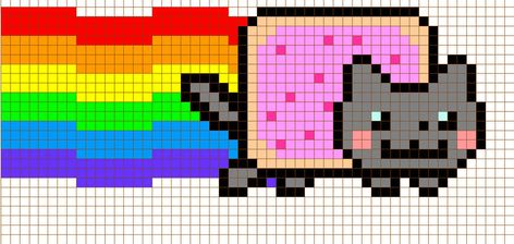 Nyan Cross Stitch Pattern by moonprincessluna Geeky Cross Stitch Patterns, Geeky Cross Stitch, Kawaii Cross Stitch, Nerd Crafts, Xstitch Patterns, Nyan Cat, Pixel Art Grid, Cat Cross Stitch Pattern, Cat Cross Stitch