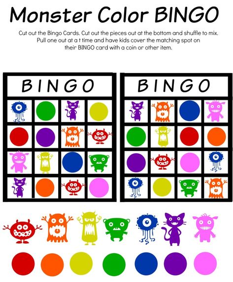 Monster Math, Color Match & Bingo Free Printable Worksheets • Bingo Free Printable, Printable Bingo Games, Free Preschool Printables, Math Coloring, Math Printables, Bingo Printable, Calling Card, Free Preschool, Preschool Printables