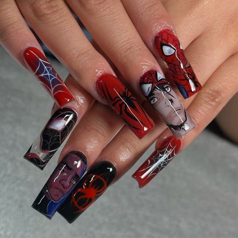 Miles Morales Peter Parker, Spider Man Nails, Superhero Nails, Marvel Nails, Spider Verse Miles, Art Superhero, Superhero Spiderman, Wow Nails, Anime Nails