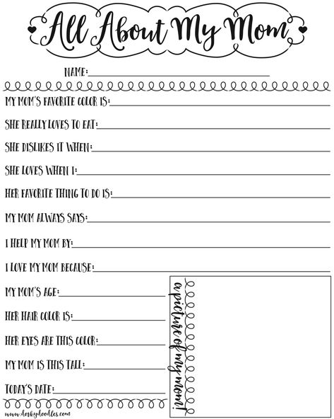 Mother's Day Quiz for Kids - Free Printable – Dorky Doodles Doodles For Mom, Cute Questions To Ask, Mom Quiz, Questions To Ask Kids, Writing Practice For Kids, Quiz For Kids, Cute Questions, Father's Day Activities, Quiz With Answers