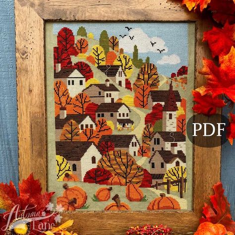 Cozy Town, Autumn Cross Stitch Patterns, Fall Cross Stitch, Big Cross, Colors Of Fall, Types Of Stitches, Simple Cross Stitch, Back Stitch, Cross Stitch Chart