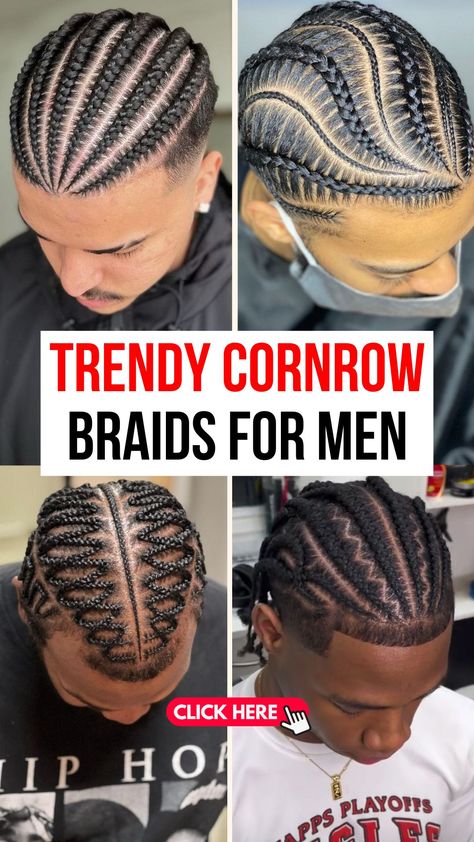 Cool Cornrow Hairstyles for Men in 2024 Men Fade Braid Hairstyles, Men Short Hair Braids Hairstyles, Braided Hairstyles For Men Short Hair, Guy Cornrows, Boys Cornrow Hairstyles, Cornrow For Men, Braided Cornrow Hairstyles Men, Men Braids Hairstyles Cornrows, Men’s Cornrows Ideas