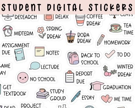 Goodnotes School Stickers, Stickers For College Students, Cute Study Stickers, Study Stickers Student, Good Notes Stickers Free, School Digital Stickers, Good Notes Stickers, Student Planner Stickers, Everyday Stickers