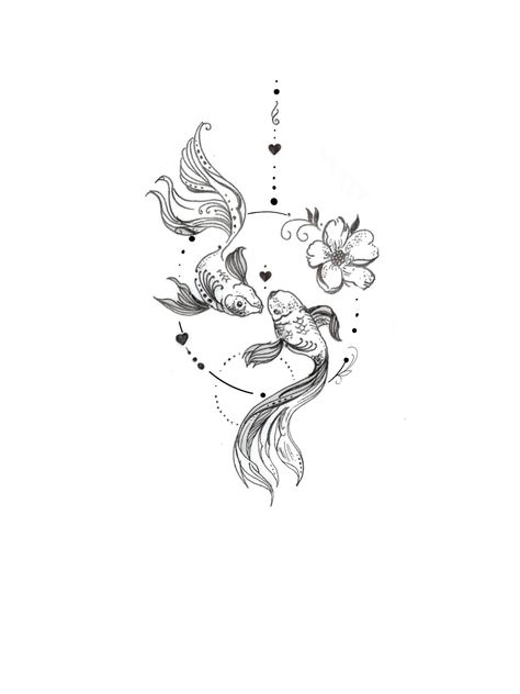 Koi Fish Tattoo Side Hip, Tattoo Designs Pisces, Tattoos Pisces, Tattoo Designs Cute, Tattoo Pisces, Tattoos Simplistic, Pisces Tattoo Designs, Backpiece Tattoo, Pisces Tattoo