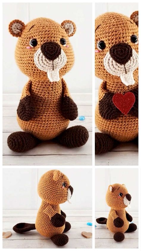 Amigurumi Beaver Free Pattern - Amigurumi Cow Free Pattern, Top Diy Ideas, Crochet Woodland, Knitting Amigurumi, Crochet Plushies, Knit Toys, Amigurumi Cow, Crocheted Toys, Crochet Collection