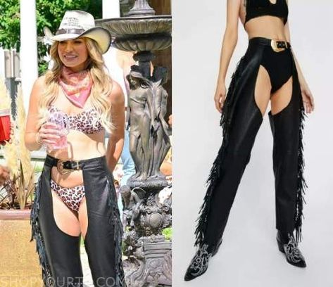 Summer House: Season 7 Episode 9 Lindsay's Leather Fringe Chaps Fringe Chaps, Assless Chaps, Country Fits, Where To Buy Clothes, Tv Show Fashion, Leather Fringe, Summer House, Fashion Looks, Cowboy