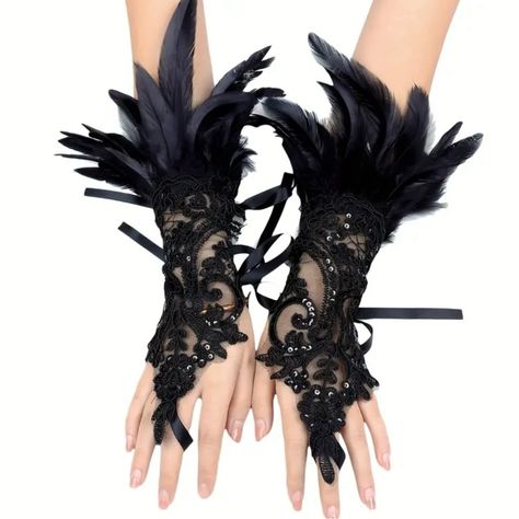 20% Off Bundles! New Without Tags. No Flaws. See Images For Details. Brand: Unknown Item: Gloves Theme: Costume Halloween Pattern: Lace Size: One Size Length: 13” Color: Black Material: Lace Feathers Sequins Please Ask All Questions Before Purchasing. Gothic Dinner, Fancy Gloves, Spooky Ideas, Lace Fingerless Gloves, Goth Vintage, Costume Gloves, Lace Bracelet, 파티 드레스, Winter Fairy