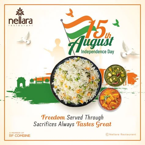 Freedom tastes great, but only because it's served with sacrifice. Happy Indian Independence Day!! . . . #food #restaurant #foodie #restaurants #tasty #restaurants #independenceday #indianindependenceday #indianfreedomfighters #indianday #freedomfighters #freedom #indian #NellaraRestaurant Independence Day Restaurant Post, Independence Day Creatives, Independence Day Food, Independence Day Post, Indian Fine Dining, Restaurants In Dubai, Flag Food, Independence Day Poster, Dj Event