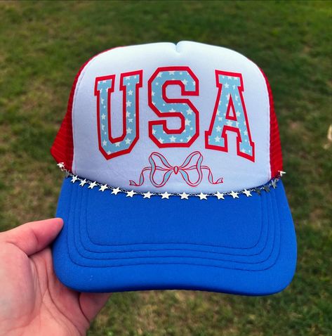 NEW HATS ADDED TO OUR ETSY SHOP! Link in our bio to purchase! Women's Headwear, Snap Back, Snap Backs, Trucker Hats, Trucker Cap, Independence Day, 4th Of July, Caps Hats, Trucker Hat