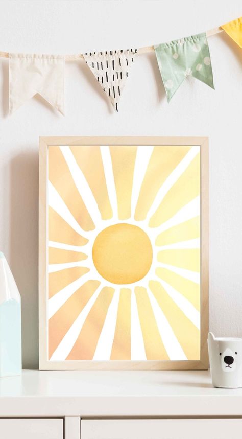 Sunshine Room Ideas, Sunshine Room Decor, Sun Nursery Decor, Yellow Orange Nursery, Sunshine Themed Nursery, Sun Themed Nursery, Sunshine Baby Nursery, Nursery Themes Sunshine, Sunshine Nursery Theme