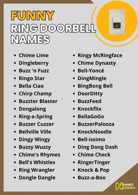 150+ Funny Ring Doorbell Names - Names Crunch Ringo Star, Doorbell Chime, Funny Names, Ring Doorbell, Ding Dong, Pop Culture References, King Kong, You Funny, Riddles