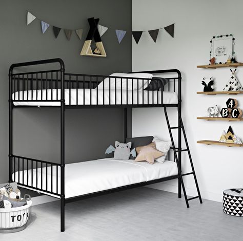 Bunk Bed Boys Room, Ikea Bunk Bed, Black Bunk Beds, Bunk Beds For Boys Room, Bunk Beds Boys, Ikea Kura Bed, Modern Bunk Beds, Metal Bunk Bed, Twin Over Twin Bunk Bed