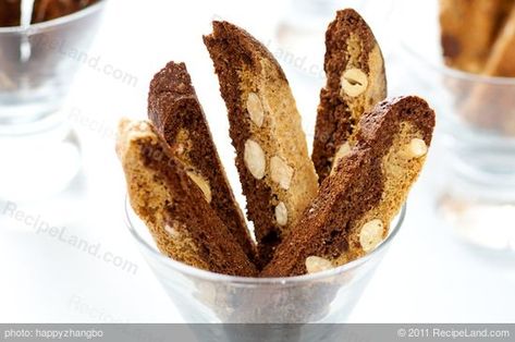 Mocha-Almond Biscotti Recipe | RecipeLand.com Easy Biscotti Recipe, Almond Biscotti Recipe, Almond Biscotti, Biscotti Cookies, Biscotti Recipe, Toasted Pecans, Toasted Almonds, Baking Flour, A Cup Of Coffee