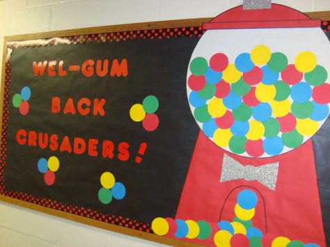 Wel- Gum Back  Bubble Gum Machine Birthday Boards Classroom Preschool, Door Bulletin Boards, Birthday Board Classroom, Bubble Gum Machine, Birthday Bulletin Boards, Birthday Bulletin, Preschool Bulletin, Library Bulletin Boards, Preschool Bulletin Boards