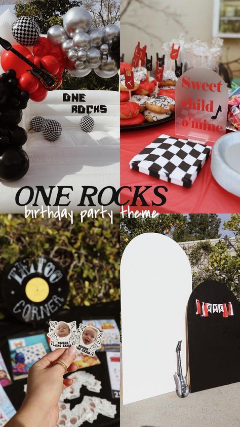 Rock And Roll Aesthetic Birthday, Rock And Roll Birthday Diy, One Rocks First Birthday Backdrop, Metallica First Birthday, One Rocks Backdrop, One First Birthday, 1st Birthday Rockstar Theme, Punk Rock 1st Birthday, Music Themed 1st Birthday