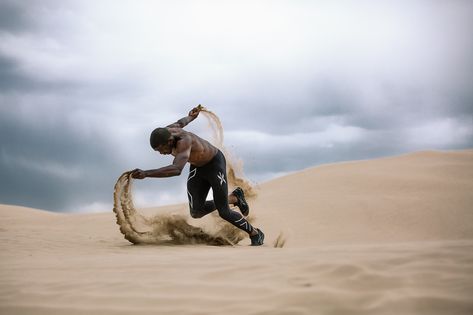 LITTLE SAHARA / RYHAN on Behance Beach Fitness Photoshoot, Outdoor Fitness Photoshoot, Male Fitness Photography, Desert Photoshoot Ideas, Sport Photoshoot Ideas, Sand Dunes Photoshoot, Desert Shoot, Workout Photoshoot, Sports Photoshoot