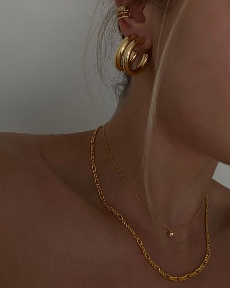 @sixtystax shared a photo on Instagram: “Stripped down to basics — stacking 30 Triple Strand Hoops x Roma Ear Cuff x Simone Ear Cuff x Naomi Necklace x Amari Necklace #staxonstax” • Jun 30, 2022 at 5:58pm UTC Naomi Necklace, Jewelry Photography, Ear Cuff, A Photo, Gold Necklace, Cuff, Photography, Gold, On Instagram