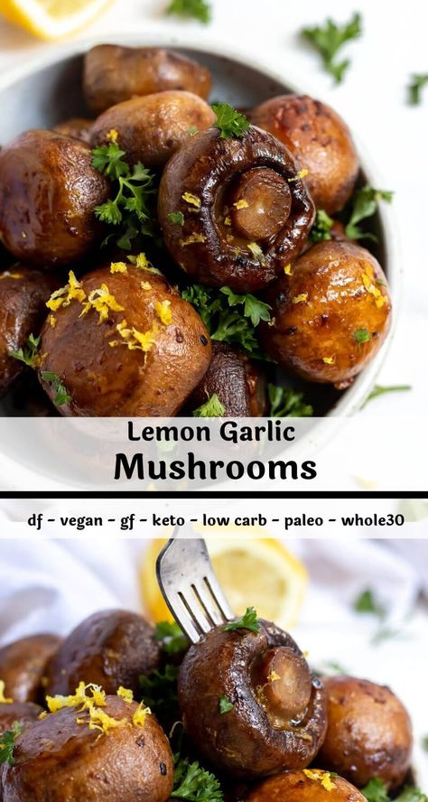 roasted lemon garlic mushrooms recipe photo collage