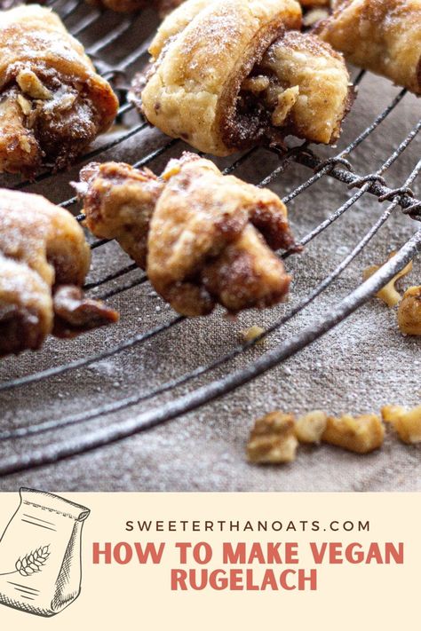 Can you make vegan rugelach? Vegan rugelach recipe. Plant based rugelach. Vegan Rugelach Recipe, Vegan Rugelach, Chocolate Rugelach, Hanukkah Desserts, Rugelach Recipe, Rough Puff Pastry, Festive Recipes, Pastry Recipe, Vegan Yogurt