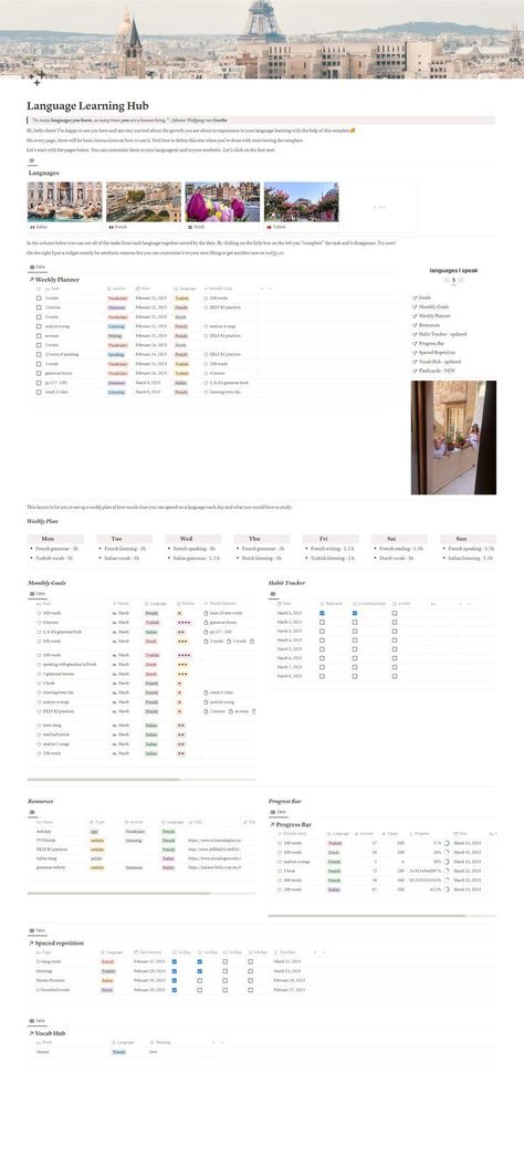 Language Learning Notion Template by Studio Notionly Study Planner Free, Macbook Hacks, Learning Template, Language Journal, Etsy Planner, School Template, Learn A Language, Digital Organization, Small Business Planner