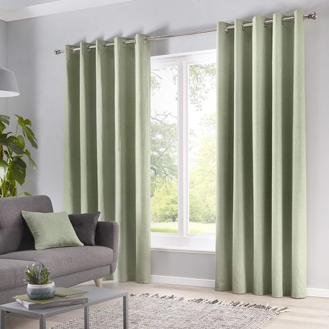 Fusion Sorbonne 100% Cotton Eyelet Lined Curtains, Green, 46 x 90 Inch, Polycotton, W117cm (46") x D229cm (90") Curtains Green, Room Cooler, Wide Curtains, Plain Curtains, Luxury Curtains, Eyelet Curtains, Green Curtains, Darkening Curtains, Lined Curtains