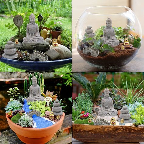 Transform your space into a peaceful sanctuary with our stunning miniature Buddha zen garden accessories. Whether you're looking to add a touch of Zen to your home or office, our collection has everything you need to create your own little oasis. Explore our selection today and discover the perfect pieces to enhance your meditation practice and bring a sense of serenity to your surroundings. Namaste. Buddha Zen Garden, Miniature Zen Garden, Diy Fairy Garden, Buddha Garden, Zen Garden Design, Buddha Zen, Diamond Wedding Jewelry, Garden Kit, Terrarium Diy