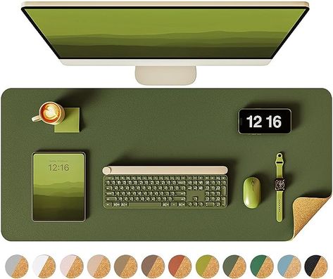 Amazon.com : YSAGi Double-Sided Desk Pad, 31.5"x15.7"Leather Desk Mat, Eco Cork Desk Pad Protector,Large Mouse Pad,Waterproof Desk Blotter for Office/Home(Olive Green) : Office Products Olive Green Office, Cork Desk, Dreamy Desk, Branding Moodboard, Green Desk, Office Mat, Green Office, Large Mouse Pad, Leather Desk