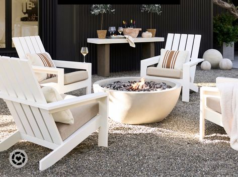 Beach Fire Pit, White Adirondack Chairs, Fire Pit Seating Area, Small Fire Pit, Adirondack Chairs Patio, Fire Pit Chairs, Modern Adirondack, Modern Fire Pit, Fire Pit Furniture