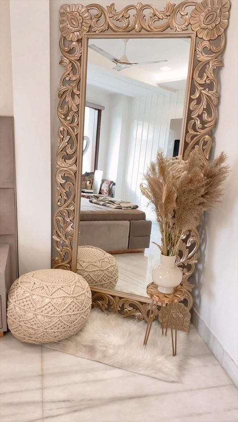 Craft Room Decor, Apartment Decor Inspiration, Room Design Bedroom, Wood Lamps, Large Mirror, Decor Home Living Room, Master Bedrooms Decor, Living Room Decor Apartment, Decor Living Room