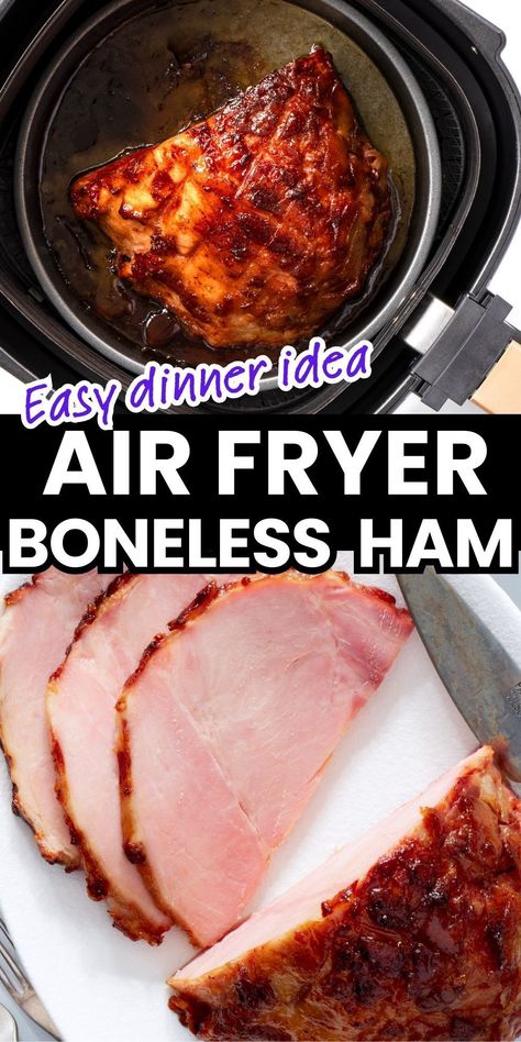 Try this recipe for air fryer ham with a honey mustard glaze for an easy dinner recipe! Juicy honey-baked ham, with crispy charred edges and a wonderfully sticky glaze, ready in under an hour! Ham Ninja Foodi, Pre Cooked Ham In Air Fryer, Air Fryer Ham Recipes, Ham Air Fryer, Ninja Foodi Ham, Boneless Ham Recipe, Air Fryer Ham, Boneless Ham, Air Fryer Recipes Pork