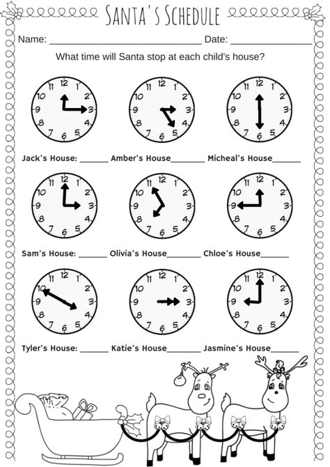 Santa's Schedule Time Worksheet Santa Math, December Math, Winter Lesson Plan, Christmas Math Worksheets, Christmas Sheets, Telling Time Worksheets, Holiday Math, Math Pages, Literacy Worksheets