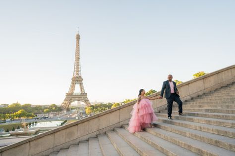 This Vow Renewal Ceremony In Paris Took Us Up, Up And Away - Essence 20 Years Of Marriage, Black Wedding Decorations, Paris Engagement, Married In Vegas, Renewal Ceremony, Light Pink Wedding, Vow Renewal Ceremony, Pink Wedding Theme, Romantic Photoshoot