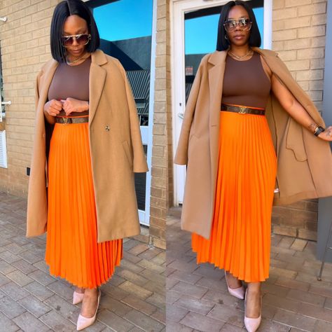 Orange And Brown Outfits For Women, Israelite Women, Church Girl, Dressy Clothes, Chic Clothing Style, Skirt Ideas, Best African Dresses, Stylish Work Attire, Pleated Skirts