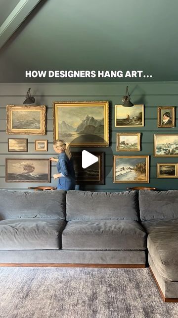 Emily Henderson on Instagram: "Which one are you?? Sometimes I plan it out/measure (like this gallery wall on our wood paneling) and sometimes I wing it. Comment your art hanging strategy below 😂" Gallery Wall Vaulted Ceiling, Em Henderson, Wing It, Emily Henderson, Vaulted Ceiling, Which One Are You, Hanging Art, Wood Paneling, Diy Decor