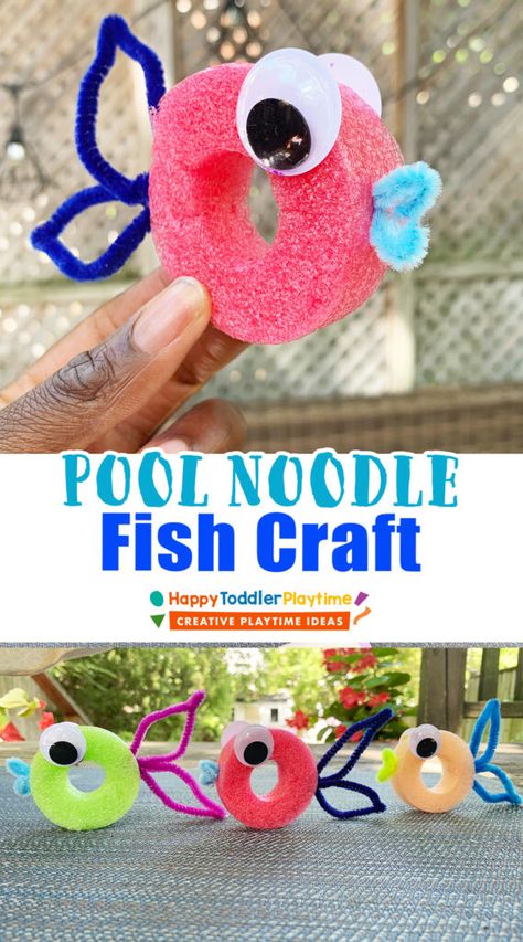 Easy Summer Daycare Crafts, Pool Noodle Animal Crafts, Pool Noodle Animals, Vbs Crafts For Preschoolers, Rocky Beach Vbs Crafts, Summer Prek Crafts, Pool Noodles Crafts, Sea Crafts For Preschoolers, June Activities For Seniors