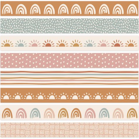 PRICES MAY VARY. Package Includes - 64pcs boho theme bulletin border stickers in 8 designs, each design contains 8pcs, sufficient for classroom decoration. Delicate Design - The bulletin border takes boho as the theme, boho rainbow, sun, heart and other classic elements are printed, stylish and attractive, you can make combination at will. Premium Material - Made of good material paper, durable and safe, easy to stick and peel, you can easily stick them on the bulletin board, blackboard and whit Boho Chic Classroom, Boho Daycare, Border Bulletin Board, Pink Classroom Decor, Boho Bulletin Board, Bulletin Board Borders Printable, Preppy Teacher, Pink Classroom, Stickers For School