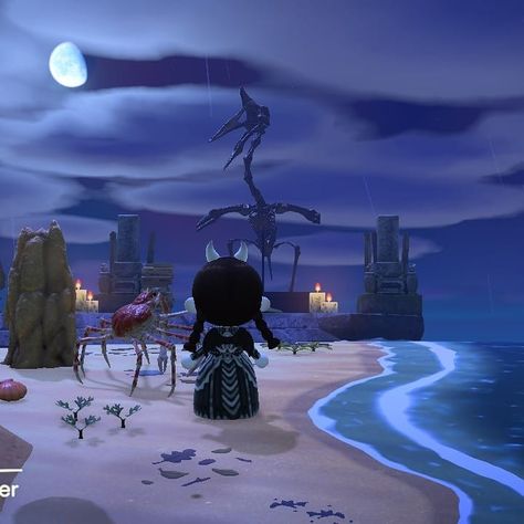 Acnh Goth Beach Ideas, Acnh Spooky Beach, Beach Shop, Secret Beach, Beach Design, Island Beach, Animal Crossing, Layout, Animals