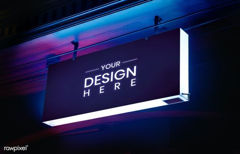 Signage mockup in neon lights | premium image by rawpixel.com / Awirwreckkwrar Signage Mockup, 3d Signage, Illuminated Signage, Led Sign Board, Signage Board, Company Signage, Custom Business Signs, Illuminated Signs, Web Design Resources