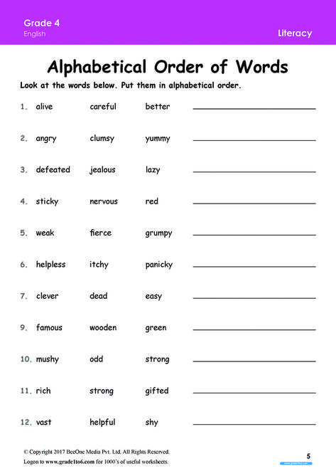 1std English Worksheet, Class 1 English Worksheets Reading, Worksheets For Grade 3 Free Printable, Dictionary Worksheets, Alphabetical Order Worksheets, Abc Order Worksheet, Free English Worksheets, 6th Grade Worksheets, Dictionary Skills