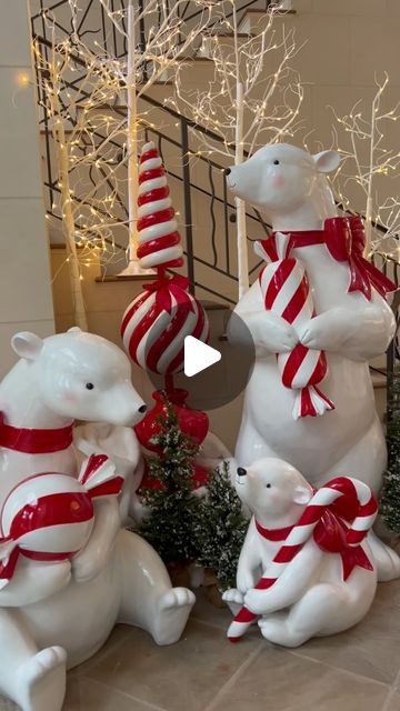 Regina Gust Dorsett on Instagram: "Another exciting Christmas install! 🍭 We knew these polar bears were perfect 💖 when we found them and we’re in love with the final look! 🎄 . . #christmasdecor #holidaydecor #christmastreedecorating #christmasdecorating #holidayseason" Polar Bear Christmas Decor, Polar Bear Christmas Decorations, Green Wall Design, Christmas Polar Bear, Polar Bear Christmas, Warm Decor, Bear Christmas, Polar Bears, Luxury Decor