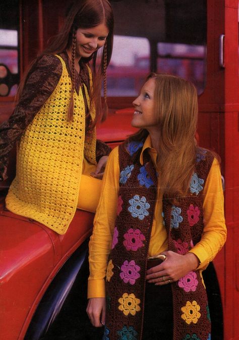 1970 Granny Square Sleeveless Vest Jackets Vintage Crochet Pattern pdf. $2.50, via Etsy. 70s Mode, Crochet Waistcoat, 60s 70s Fashion, 60s And 70s Fashion, 70s Inspired Fashion, 70s Outfits, Seventies Fashion, 70’s Fashion, Vintage Crochet Pattern