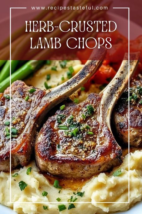 Indulge in these flavorful herb-crusted lamb chops served with creamy mashed potatoes and vibrant asparagus. This dish combines savory herbs and tender lamb, making it perfect for a special dinner or a delightful weeknight meal. Mediterranean Lamb Chop Recipes, Mashed Potatoes And Asparagus, Roasted Lamb Chops, Potatoes And Asparagus, Lamb Chop Recipes, Lamb Chop, Chop Recipes, Lamb Dishes, With Mashed Potatoes