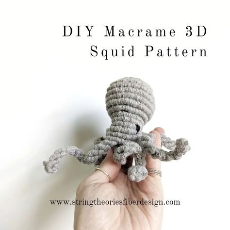 10 Card roundup of some of my original 3D macrame patterns! These are all beginner friendly and include beginner's knot guides if you've never picked up some rope before. 🥰 There are also some sneaky affiliate discount codes for supplies inside the instructions, and links on what to try next. Have you tried any of these?? Leave a comment telling me what you enjoyed most about these patterns and I'll send ya a little discount code for your next one! #learntomacrame #diymacrame #macramepat... Macrame Sea, 3d Macrame, Squid Pattern, Macrame Animals, Learn Macrame, Knot Guide, How To Macrame, Pola Macrame, Knots Guide