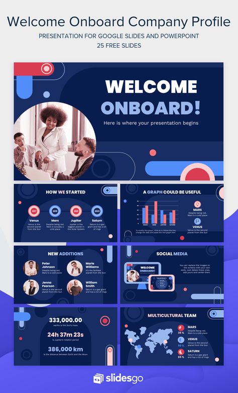 Company Profile Presentation, Employee Onboarding, Company Presentation, Onboarding Process, Learning Graphic Design, New Employee, Google Slides Themes, Website Layout, Slide Design