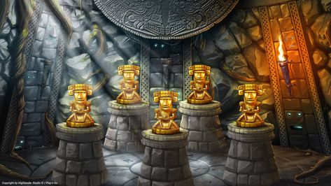 ArtStation - Rich Wilde and the Aztec Idols - Concept Art, Highlander Studio Camp Design, African Jungle, Hot Seat, Set Design Theatre, Game Interface, African Mask, Game Illustration, African Masks, Slot Game