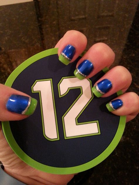 Seahawk nails Seahawk Nails Design Seattle, Seahawk Nails Design, Christmas Toenails, Seattle Seahawks Nails, Seahawks Nails Design, Seahawk Nails, Buffalo Bills Nails, Seahawks Nails, Football Nail Art