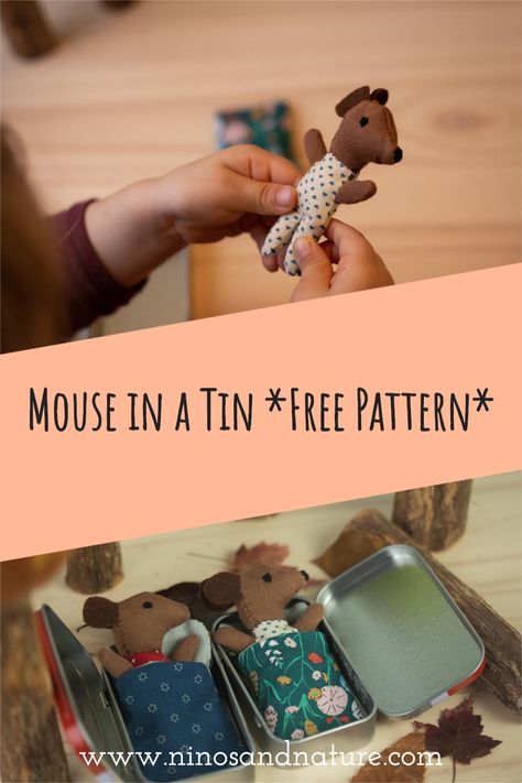 Small Stuffed Animals To Sew Free Pattern, Altoid Tin Animals, Fabric Mouse Pattern Free Sewing, Mice Sewing Pattern Free, Tiny Mouse Sewing Pattern, Mini Doll Sewing Pattern Free, Mouse In A Tin, Doll In A Tin, Mini Doll Sewing Pattern