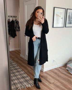 Check out this look I found on LIKEtoKNOW.it http://liketk.it/2HmwY  Download the LIKEtoKNOW.it app to see! Styling Long Black Cardigan, Outfits With Long Black Cardigan, Long Black Cardigan Outfit Aesthetic, Black Cardigan Sweater Outfit, Jeans And Cardigan Outfit Winter, Style Long Cardigan Outfit Ideas, Long Black Cardigan Outfit Winter, Black Cardigan Outfit Winter, Black Cardigan Outfit Ideas