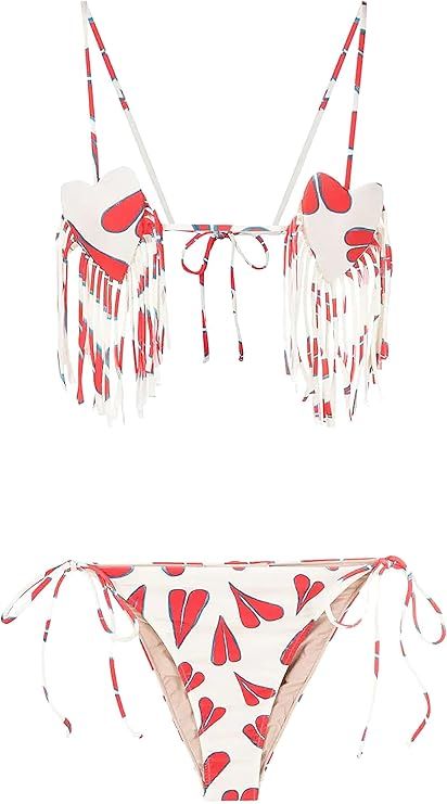 Amazon.com: Heart Fringe Nipple Bikini, Large, Unique : Luxury Stores Unique Bikinis, Beach Ware, Adriana Degreas, White Bikinis, Versace Outfit, White Coral, Swimsuit Dress, Coral Red, Swimsuit Shops